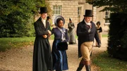 Harry Montrose (Edward Davis, l.), Georgiana Lambe (Crystal Clarke, m.) und Arthur Parker (Turlough Convery, r.)