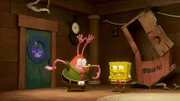 Narlene und Nobby verkleidet als Mr. Krabs, SpongeBob (r.)