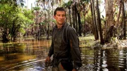 Photo of Bear Grylls filming in Crocodile infested waters at Mount Borradaile, situated near the Cooper Creek floodplain in north-western Arnhemland.