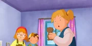 Lauras Freunde im Kindergarten sind sehr erstaunt, als Alwine erzählt, Lauras Papa sei Teddyforscher von Beruf.
