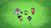v.li.: Cyborg, Robin, Beast Boy, Raven, Starfire
