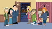 L-R: Jeff, Hayley, Stan, Francine, Steve, Roger, Roger's date
