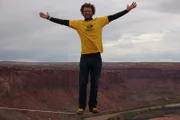 Sketchy Andy poses on the slackline.
