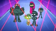 Cyborg, Beast Boy, Starfire, Robin, Raven