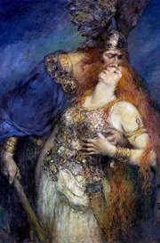 Das Gemälde „Wotans Abschied von Brunhilde“ von Ferdinand Leeke ist inspiriert von den Nibelungensagen.