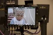 NEWARK, N.J.- A screen shot of the baby in Dr. Benasich's lab with the nodes on his head during the language game.