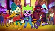 Vorne, v.li.: Sergeant Woodpecker, Atomic Lass, Joey the Junkyard Dog, Robot Vampire