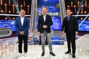 Moderator Jörg Pilawa mit den Kandidaten des Teams „Investoren“: Georg Kofler und Ralf Dümmel, beide Unternehmer.