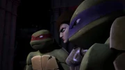 L-R: Raphael, Karai, Leonardo