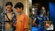 Leo (Charlotte Farhadi) und Hakim (Mads Albatross) warten auf das Bild einer Verdächtigen (Emma Forchel), die Jasina (Sophia Grande) gerade recherchiert hat.