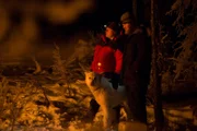 Tyler and Ashley Selden looking at the bonfire.