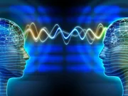 Two people communicating by telepathy. Digital illustration.
