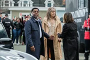 L-R: Donovan (KEVIN HANCHARD) and Sarah (MAYKO NGUYEN) speak to the suspect’s mother Beth Phalen (NANCY PALK)