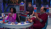 L-R: Charlotte Page (Riele Downs), Jasper Dunlop (Sean Ryan Fox), Schwoz (Michael D. Cohen)