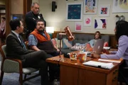 L-R: Tommy (Mike Cabellon), Jayden (Bobby Moynihan), Officer Gutierrez (Joe Lorenzo), Arpi (Holly Hunter), Mikaela (Vella Lovell)
