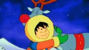 Rentier Rudolph besucht einen Eskimo-Jungen, der sich zu Weihnachten ein Rentier gewünscht hat.