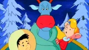 Der Weihnachtsmann und seine Helfer haben Rentier Rudolph und den Eskimo-Jungen vor den Wölfen gerettet.