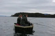 David Squibb & Kristina Jackson are out on their skiff jigging for fish on the waters outside Point Baker.