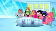 v.li.: Cyborg, Beast Boy, Starfire, Robin, Raven