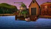 Skid stützt den Pier, damit Kran Shanty nicht ins Meer fällt.