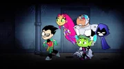v.li.: Robin, Starfire, Beast Boy, Cyborg, Raven