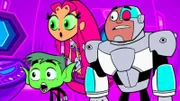 v.li.: Beast Boy, Starfire, Cyborg