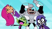 Starfire, Beast Boy, Cyborg, Raven.