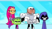 Starfire, Beast Boy, Cyborg, Raven.