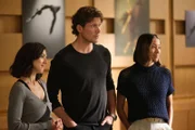 L-R: Nadia Kirke (Michela Cannon), Charlie Hudson (John Reardon), Sarah Truong (Mayko Nguyen)