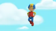 Caillou erwartet Besuch von Clementine. Er will mit ihr mit Actionfiguren spielen.