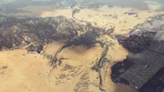 CGI of waters drained away revealing sand dune effect.