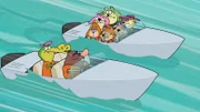 v.li.: Wally Gator, Captain Caveman, Brain, Choo-Choo, Fancy-Fancy, Spooky, Benny the Ball, Top Cat
