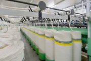Deep perspective of textile spinning machine in factory