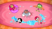 v.li.: Starfire, Raven, Cyborg, Robin, Beast Boy