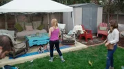 The owner is with three dogs and Zoe.