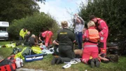 Air ambulance at the scene of the accident, trying to save the man who was in the accident.