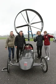 The DTU wind energy team are with their creation.