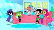 v.li.: Raven, Beast Boy, Cyborg, Robin, Starfire