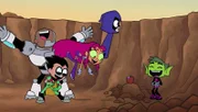 (v.li.): Cyborg, Robin, Starfire, Raven, Beast Boy