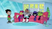 v.li.: Robin, Starfire, Cyborg, Raven, Beast Boy