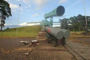 DRAMA RECONSTRUCTION: About to launch and test the first ever V1 missile. It promptly crashes after launch.