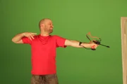 London, UK: A demonstration as to how a slingshot works.