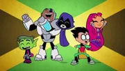 v.li.: Beast Boy, Cyborg, Raven, Robin, Starfire