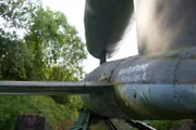 Original V1 ramp with a model of the V1 rocket on top showing the scale of the bomb.