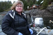 Mary Miller on her skiff the waters of Port Protection.
