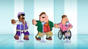 Versuchen alles, damit Quagmire nicht in Korea bleibt: Joe (r.), Cleveland (I.) und Peter (M.) ...