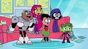 v.li.: Cyborg, Starfire, Robin, Raven, Beast Boy