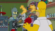Anfangs ist Homer (r.) noch zutiefst beeindruckt von Benders (l.) technischen Spielereien ...