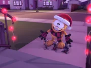 Garfield macht sich auf, um sich mit Weihnachtsliedern ein paar Süßigkeiten zu verdienen.
