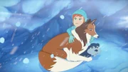Zoé ist mit Lassie und dem Wolfsjungen im Schneesturm eingeschlossen.
